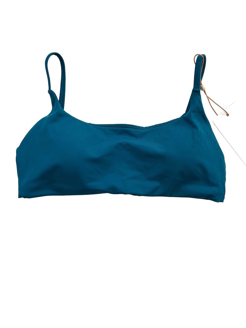 Quince Italian scoop neck bikini top S lagoon teal padded tie back vacation NWT